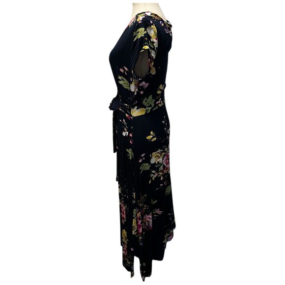 Venus Lascana Dress Medium Floral Handkerchief Hem Tie Waist Tropical Resort - Picture 6 of 11